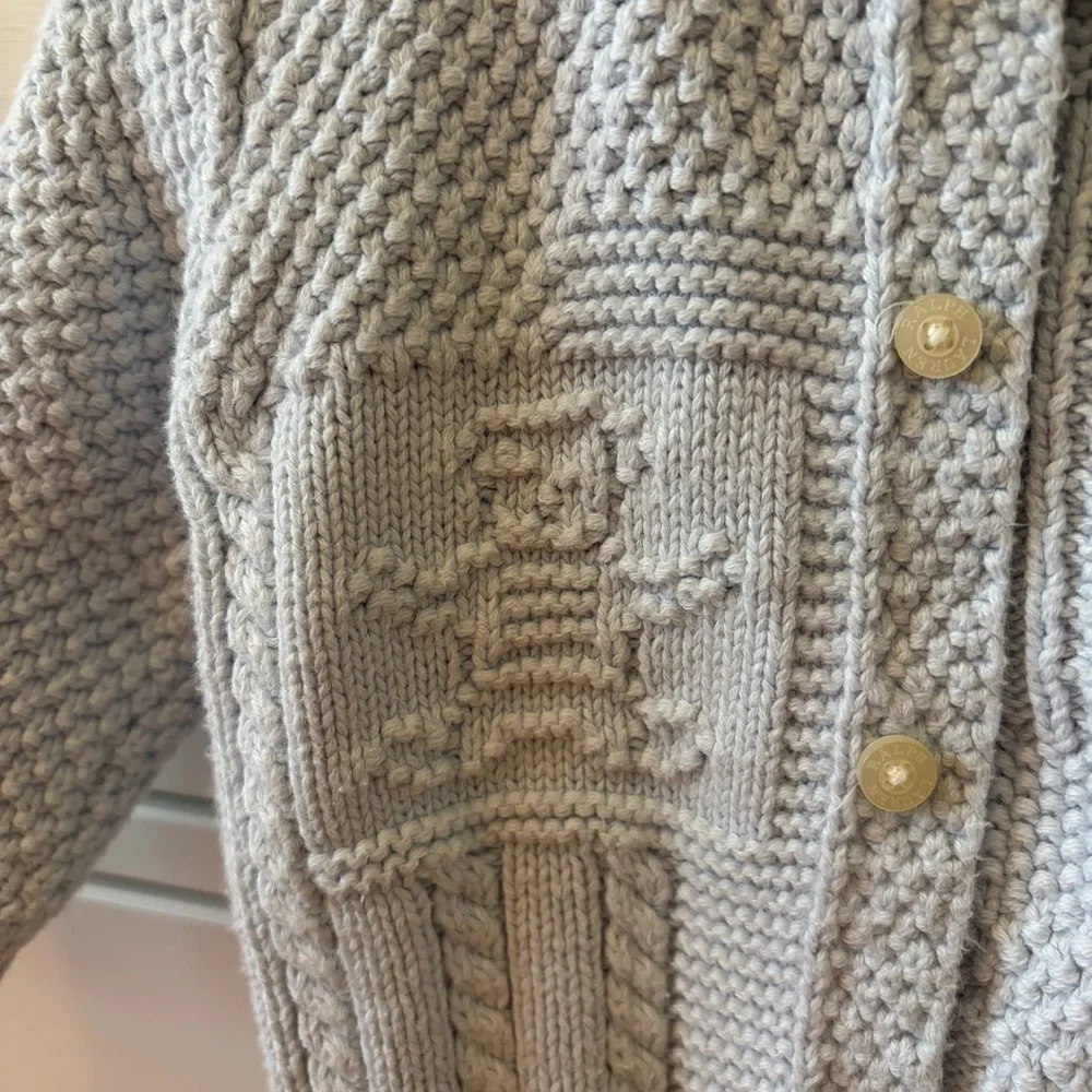 Ralph Lauren Contrast-Knit Cotton Cardigan Size 9-12 Months Beryl Blue